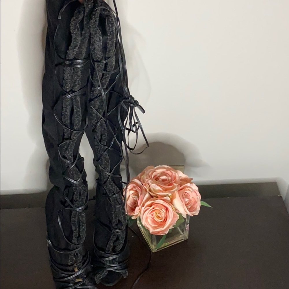 Sexy Black Suede Strappy Over the Knee Boots!